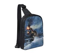 Winter Christmas Snow Night Railway Train Printed Chest Bag Sling Bag for Men Women, Waterproof Crossbody Backpack Men Bag for Runner Workout Hiking Cycling Travel