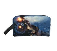 Winter Christmas Snow Night Railway Train Printed Makeup Bag Large Travel Cosmetic Bags Waterproof Cosmetic Case Toiletry Bag Organizer for Women Mom Girls