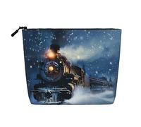 Winter Christmas Snow Night Railway Train Printed Travel Makeup Bag Imitation Linen Cosmetic Bags Waterproof Cosmetic Case Organizer for Women