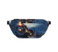 Winter Christmas Snow Night Railway Train Printed Waist Bag Adjustable Bum Bag Lightweight Travel Waist Fanny Pack Belt for Walking Cycling Hiking Travel