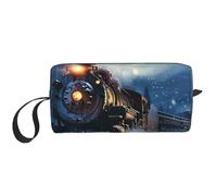 Winter Christmas Snow Night Railway Train Printing Makeup Bag for Women Girl Portable Travel Cosmetic Bag Makeup Pouch Organizer with Handle
