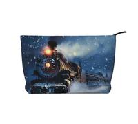 Winter Christmas Snow Night Railway Train Prints Corduroy Makeup Bag for Women Girls, Spacious Travel Cosmetic Organiser for Make-up, Toiletries & Essentials