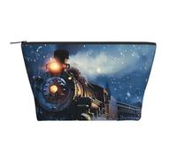 Winter Christmas Snow Night Railway Train Prints Trapezoid Makeup Bag Travel Cosmetic Organizer with Foam Padding for Gym, Office, and Weekend Trips