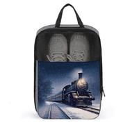 Winter Christmas Snow Night Railway Train Shoe Bag Travel Shoe Organizer Water-Resistant Shoe Pouch with Zipper Sneaker Dust Bag, gray, One Size, Modern