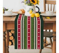 Winter Christmas Stars Table Runner 72 Inches Long,Table Runners Kitchen Dining Tables Decoration for Home Party Decor, Green Red Stripes Tables Runner Wedding Dresser Scarf