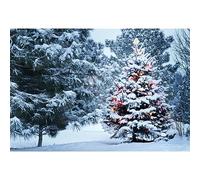 Winter Christmas Tree Backdrop 4.5x3m Forest Snow Scene Xmas Photography Background New Year Party Decoration Banner Pine Tree Snowy Scenery Photography Backdrop