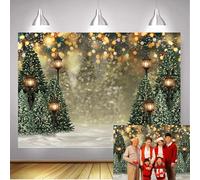 Winter Christmas Tree Backdrop Green Glitter Snow Scene Bokeh Photography Background Xmas Birthday Baby Shower Party Photo Banner 7X5FT