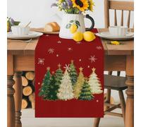 Winter Christmas Tree Snowflake Table Runner 72 Inches Long,Table Runners Kitchen Dining Tables Decoration for Home Party Decor, Abstract Stars on Red Tables Runner Wedding Dresser Scarf