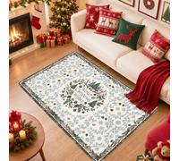 Winter Christmas Wishes Wreath Quote Area Rug 4' X 6' | Pine Tree Accents, Botanical Wreath, Seasonal Greeting Quote, Winter Foliage Motif, Traditional Holiday Decor