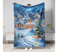 Winter Christmas Wonderland Blanket, Blue Snowy Landscape Fleece Throw Blanket, Cozy Soft Plush Decor for Holiday Season, Perfect for Sofa, Camping, Travel, All-Around Use 40x50 Inch