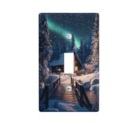 Winter Christmas Wonderland Light Switch Cover Plate/Outlet Covers, Snowy Cabin with Northern Lights for Holiday Decor, Thermoplastic Wall Plates, Standard Size Single Toggle