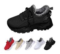 Winter Chunky Sneakers for Women Lace up Fleece Lined Fashion Sneakers Platform Lace-Up Comfortable Sneaker Warm Snow Ankle Booties Faux Fur Dad Shoes UK 6 Ladies Black Footwear