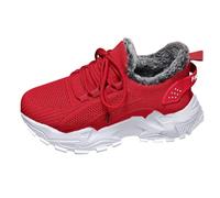 Winter Chunky Sneakers for Women Lace up Fleece Lined Fashion Sneakers Platform Lace-Up Comfortable Sneaker Warm Snow Ankle Booties Faux Fur Dad Shoes UK 6 Ladies Red Footwear