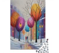 Winter City Streets, Trees, Street Lights Jigsaw Puzzles Challenge Toy Educational Games Home Decoration for Adults& Teenager Age 14 Years Up 70x50cm/1000pcs
