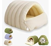 Winter Closed-Off Cat Bed, Removable and Washable Cat Cave Bed for Indoor, Warmth Cozy Comfort Plush Pet Cave, 3D Stereo Closure Large Space for Cats & Small Dogs (Beige)
