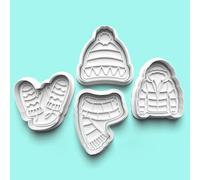 Winter Clothing Cookie Cutter and Fondant Stamp Set of 4 - Party Celebration, Birthday Cake, Baker Cookies, Baking Fun, Sugar Biscuit Topper 8-9cm