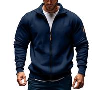 Winter Clothing Men Mens Fleece Jackets Full Zip Long Sleeve Solid Color Military Tactical Cargo Sweatshirts Stand Collar Stretchy Sportwears Windbeaker Coat with no Hood Navy