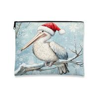 Winter Coastal Bird Cosmetic Bag, Snowy Scene Christmas Makeup Pouch for Women, Portable Canvas Zipper Organizer 7x9 Inch