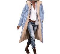 Winter Coat for Women,Ladies Down Puffer Quilted Reversible Long Coats Padded Thicked Fleece-lined Long Sleeve Zipper Hooded Jacket Lamb Wool Thermal Overcoat Windproof Warm Parkas with Pockets S-3XL