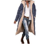 Winter Coat for Women,Ladies Down Puffer Quilted Reversible Long Coats Padded Thicked Fleece-lined Long Sleeve Zipper Hooded Jacket Lamb Wool Thermal Overcoat Windproof Warm Parkas with Pockets S-3XL