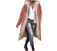Winter Coat for Women,Ladies Down Puffer Quilted Reversible Long Coats Padded Thicked Fleece-lined Long Sleeve Zipper Hooded Jacket Lamb Wool Thermal Overcoat Windproof Warm Parkas with Pockets S-3XL