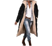 Winter Coat for Women,Ladies Down Puffer Quilted Reversible Long Coats Padded Thicked Fleece-lined Long Sleeve Zipper Hooded Jacket Lamb Wool Thermal Overcoat Windproof Warm Parkas with Pockets S-3XL