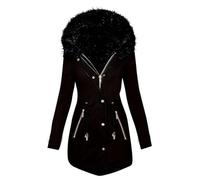 Winter Coat for Women Uk Fleece Lined Parka Jacket Cotton Padded Thermal Overcoat with Faux Fur Hooded Warm Thicken Puffer Jacket Windproof Sherpa Outerwear Coat Long Drawstring Quilted Coat Clearance