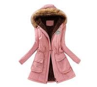 Winter Coat Ladies Elegant Leisure Oversize Longsleeve Warm Thicken Parker with Retro Fur Hood Comfortable Fashion Drawstring Transition Thicken Long Coat Overcoat Pink