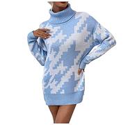 Winter Coat Women's Christmas Women Turtleneck Pullover Wrap Dress Long Sleeve Dress Colour Block Striped Dress, blue, M
