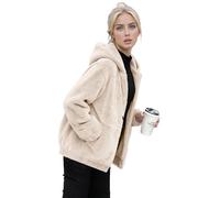 Winter Coat Women's Elegant Winter Jacket Women's Warm Winter Fleece Jacket Plush Hoodie Teddy Fleece Plush Jacket Wool Cuddly Jacket Fluffy Hoodie with Zip Large Size Faux Fur Jacket, beige, Medium