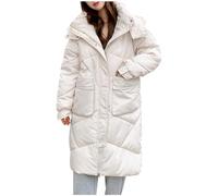 Winter Coat Women's Oversize Winter Jacket Long Plain Quilted Jacket Thick Warm Jacket with Hood Long Sleeve Transition Jacket Winter Cotton Quilted Coat Teenager Girls Coat Zip Puffer Jacket, White,