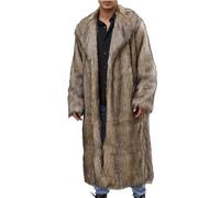 Winter Coats for Men Long Luxury Faux Fur Coat Thicken Fluffy Cardigan Mid Length Thermal Turndown Collar Outerwear Longline Plush Fur Jacket Open Front Windproof Overcoats S-3XL