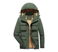 Winter Coats for Men with Hood Thickened Fleece Lined Padded Jacket with Multi-Pocket Outdoor Windproof Zipper Parka Cotton Overcoat Casual Comfort Solid Colours Outwear Plus Size Tops