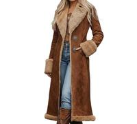 Winter Coats for Women Faux Suede Shearling Lapel Coat Thermal Sherpa Fleece Lined Long Peacoats Sheepskin Buckle Jackets Warm Plush Overcoat Moto Bomber Jacket Leather Coat Outerwear