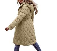 Winter Coats for Women Long Padded Jacket with Detachable Hood Winter Warm Thermal Insulated Outerwear for Extreme Cold Windproof Parka Style Coat with Two Way Wear Design(Khaki, XL)