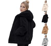 Winter Coats for Women UK Black Short Cropped Plain Hoodie Winter Warm Teddy Fleece Jackets Soft Fluffy Hooded Overcoat Cardigan Full Zip Casual Loose Comfy Ladies Jumper Tops Outwear 3xl 2xl 4xl 5xl