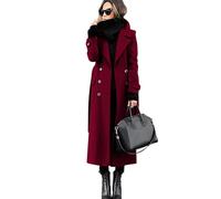 Winter Coats For Women Uk Casual Lace Up Long Sleeve Wool Blend Pea Coat Notched Lapel Single Breasted Warm Midi Jacket Overcoat Business Button Trench Coat Outwear(E-Wine,XL)