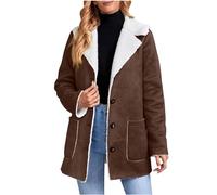 Winter Coats For Women UK Clearance Warm Suede Shearling Coat Sherpa Fleece Lined Thicken Thermal Lapel Overcoat Sheepskin Buckle Casual Plush Cardigans With Pockets