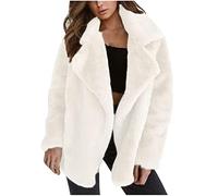 Winter Coats for Women UK Faux Fur Long Sleeve Open Front Windbreaker Thermal Thick Jacket Double Fleece Winter Jacket Warm Overcoat Lapel Collar Casual Plush Fluffy Cardigans