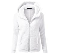 Winter Coats for Women UK, Faux Shearling Plush Hooded Zip-Up Coat with Pockets, Thick Warm Solid Outerwear Transition Jacket, Wool Coats for Women UK