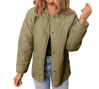 Winter Coats for Women UK Long Sleeve Round Neck Jackets Diamond Quilted Jacket Fashion Casual Non Collar Lightweight For Cotton Down Warm Button Slim Fit Suitable Jeans, Pants, Skirts Relaxed Fit