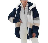 Winter Coats for Women UK, Long Sleeve Zip Up Women's Jackets Fashion Open Front Loose Ladies Cardigan with Drawstring Patchwork Pockets Hoodies Contrast Color Casual Striped Womens Coats