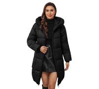 Winter Coats For Women Uk Padded Thick Lightweight Down Jacket Women With Hood Solid Color Winter Warm Long Puffer Coats Slim Fit Long Sleeve Quilted Jacket With Pockets Waterproof Parka Coat