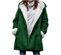 Winter Coats for Women UK Plus Size Fleece Jackets for Womens Casual Long Sleeve Horn Buckle Pocket Overcoat Solid Colour Velvet Lined Trench Coat Winter Oversize Hooded Parka Outwear Christmas UK