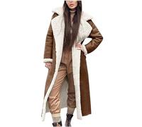 Winter Coats for Women UK Sale Clearance Faux Suede Shearling Lapel Coat Thermal Sherpa Fleece Lined Long Peacoats Sheepskin Buckle Jacket Warm Plush Overcoat Moto Bomber Jacket Leather Coat Outerwear