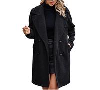 Winter Coats for Women UK Teddy Fleece Jacket Oversize Sherpa Wool Blend Coat Lapel Collar Winter Pea Coat Mid-Length Overcoat Jackets Elegant Trench Coat Solid Womens Coats Warm Outerwear