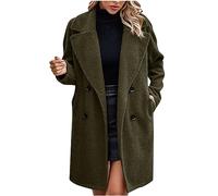 Winter Coats for Women UK Teddy Fleece Jacket Oversize Sherpa Wool Blend Coat Lapel Collar Winter Pea Coat Mid-Length Overcoat Jackets Elegant Trench Coat Solid Womens Coats Warm Outerwear