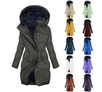 Winter Coats for Women UK Warm - Long Padded Down Jacket Plus Size Fleece Lined Waterproof Jacket with Hood Quilted down Longline Puffer Parka Coat Plush Slim Trench Coats Thermal Zipper Outwear