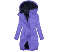 Winter Coats for Women UK Warm - Long Padded Down Jacket Plus Size Fleece Lined Waterproof Jacket with Hood Quilted down Longline Puffer Parka Coat Plush Slim Trench Coats Thermal Zipper Outwear