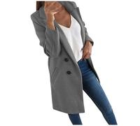 Winter Coats for Women Uk - Womens Lapel Wool Blend Trench Coats Single Breasted Winter Long Overcoat Outwear Casual Pea Coat Plus Size S-5XL,Gray,S,U214K